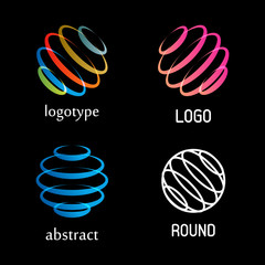 Isolated abstract colorful round shape vector logo set. Rings elements logotypes collection. Spinning spirals icons group. Hurricane, tornado vector illustrations. Kids whirligig logotypes.