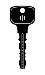 Door key isolated on white background.. Flat black icon. Vector