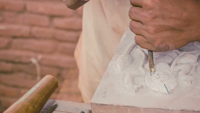 Video 1920x1080 - Stone carving workshop. Cambodia, Siem Reap