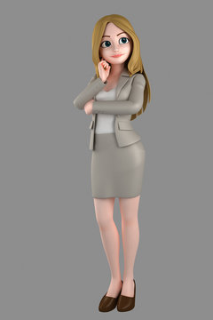 3d illustration of a young business woman in office attire thinking