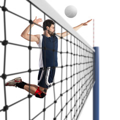 Volleyball player hits the ball