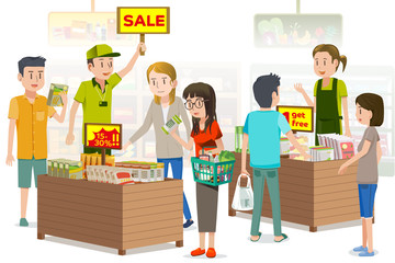 People were buying discounted vegetable products. summer sale. The Promotions in supermarket for the special day. 