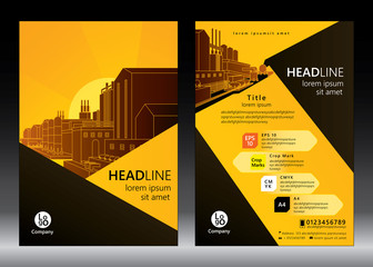 Brochure template design. Concept of industrial plant and manufacture building. Vector illustration