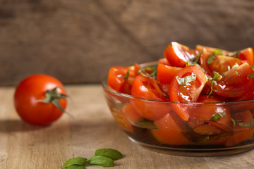 Tomato salad with basil, olive oil and balsamic vinegar