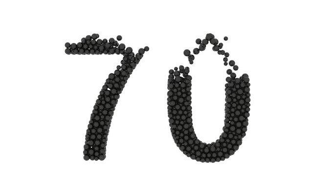 The number 70 composed of small black balls