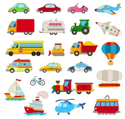 Wall murals Cartoon cars set of cartoon cars, vehicles, other transportation on white