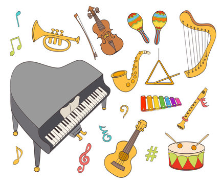 cartoon musical instruments set.