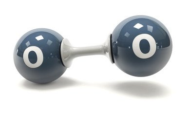 3d illustrator molecule of oxigen on a white background