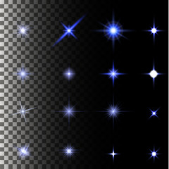 set of glow light effect stars bursts with sparkles