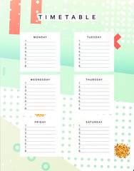 Planner calendar. Schedule the week, abstract design background. Template info organizer. Blank schedule school. Layout sheet planning