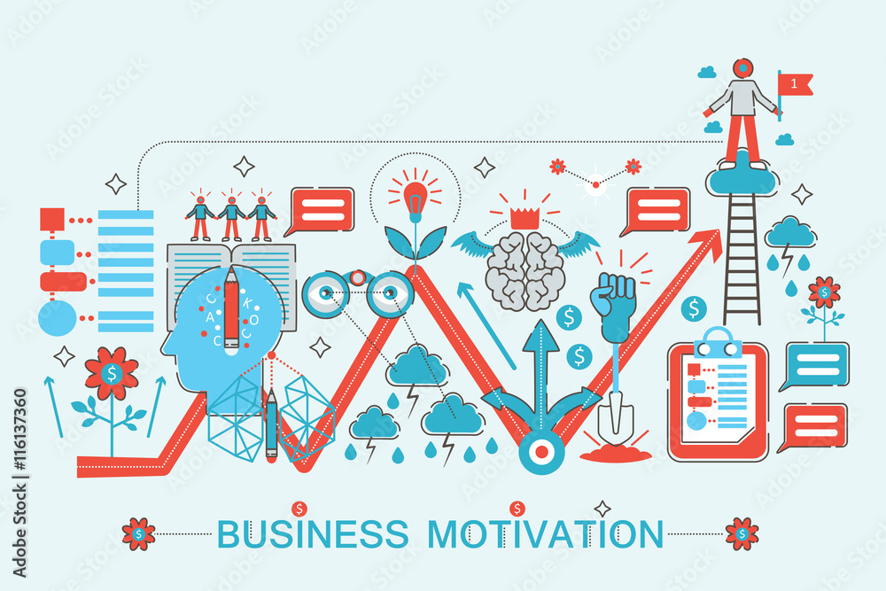 Poster modern flat thin line design business motivation and discilpline concept for web banner website, pre