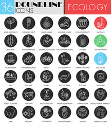 Vector Ecology circle white black icon set. Modern line black icon design for web.
