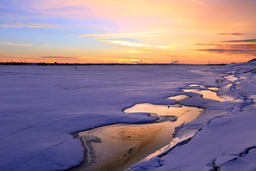 Sunset on the winter river