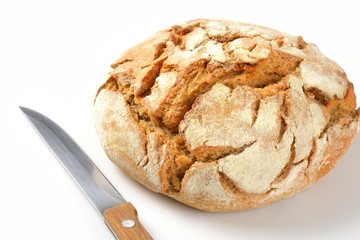 fresh bread and knife