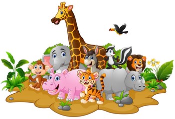 Obraz na płótnie Canvas Cartoon wild animals background