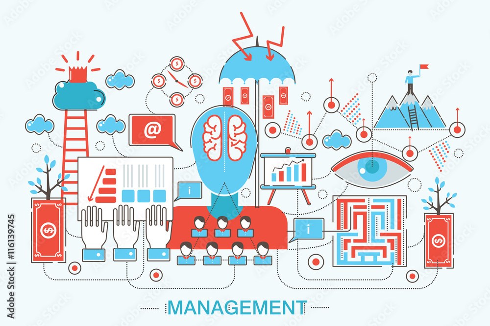 Poster modern flat thin line design global managment concept for web banner website, presentation, flyer an