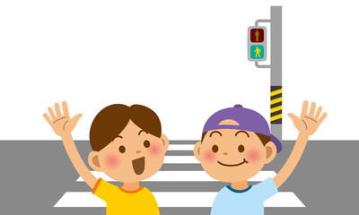 手を挙げて横断歩道を渡る小学生のイメージイラスト