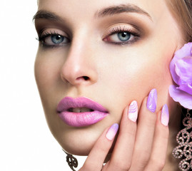 Beautiful Young Woman with Professional Makeup. Perfect manicure