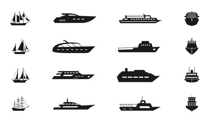 Ship and boat vector icon. Set of ship for travel, illustration boat and ship for transportation on water