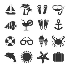 Summer vacation, sea beach relax vector icons. Summer sea travel signs
