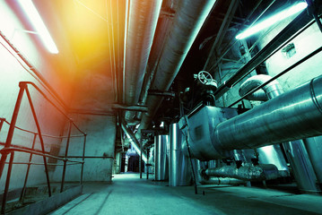 Obraz premium Industrial zone, Steel pipelines and equipment