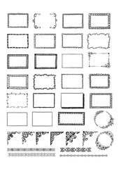 Fototapeta premium Hand drawn frames and brush set on white background
