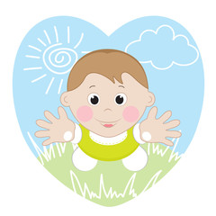 Cute child stretching his hands 