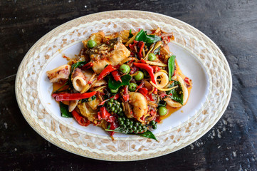 seafood stir fried with Thai herb