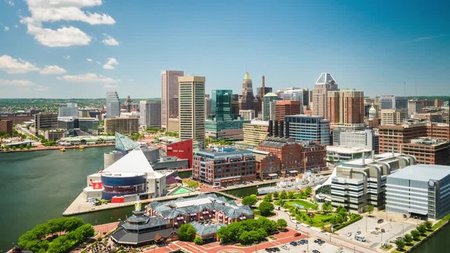Baltimore, Maryland, USA downtown skyline time lapse.