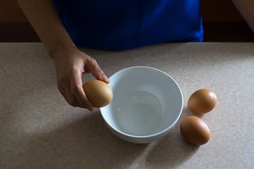 Asian female hand holding chicken egg