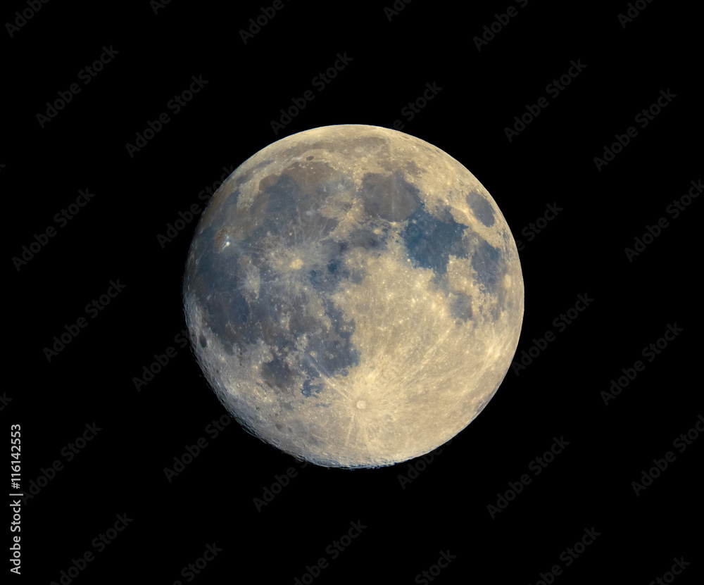 Canvas Prints full moon seen with telescope, enhanced colours to show the real colours of terrain surface