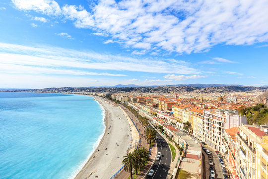 view of Nice coastline and beach with blue sky