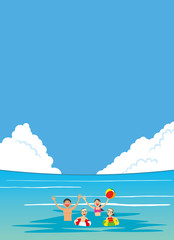 Obraz na płótnie Canvas 家族で海水浴をしているイメージイラスト