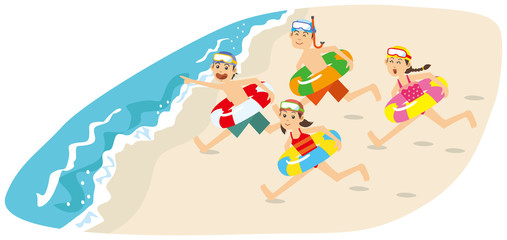 海に向かって走る子供達のイメージイラスト