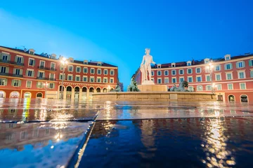Papier Peint photo autocollant Nice The Fontaine du Soleil on Place Massena in the Morning, Nice