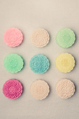 Snowy skin mooncakes. Chinese mid autumn festival foods. Traditi