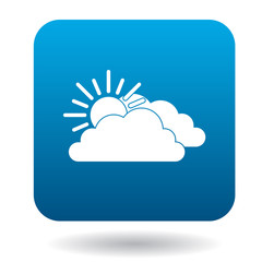 Sun and clouds icon in simple style on a white background