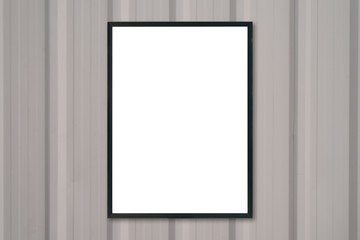 Mock up blank poster picture frame on wood wall.