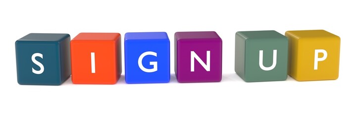 3d illustration of SIGN UP words from colored cubes