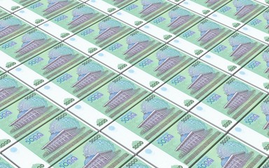 Uzbekistan sums bills stacks background. 3D illustration.