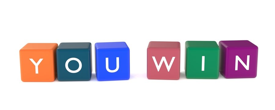 3d illustration of YOU WIN words from colored cubes
