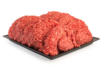 Raw meat. Fresh Minced Mix of Meat in a Plate Isolated on White background