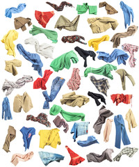 Colored clothes in the fall isolated on white background
