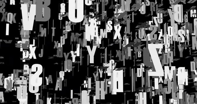 The letter matrix / 3D animation of alphabet characters moving across the screen in endless matrix