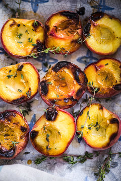 baked peaches close up
