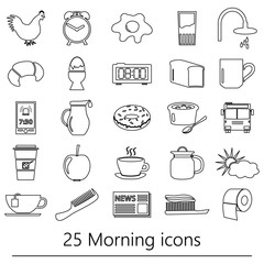 morning wake up theme black outline icons set eps10