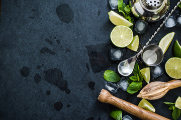 cuban mojito cocktail, mint rum and lime