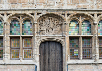 Facade of The Guild House of Free Boatmen on Graslei street. Ghent, Belgium