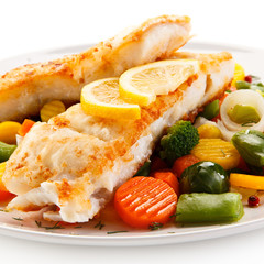 Fish dish - fried fish fillet and vegetables 