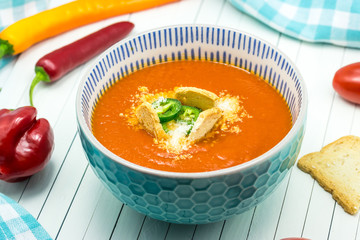 Chili peppers and tomato soup puree